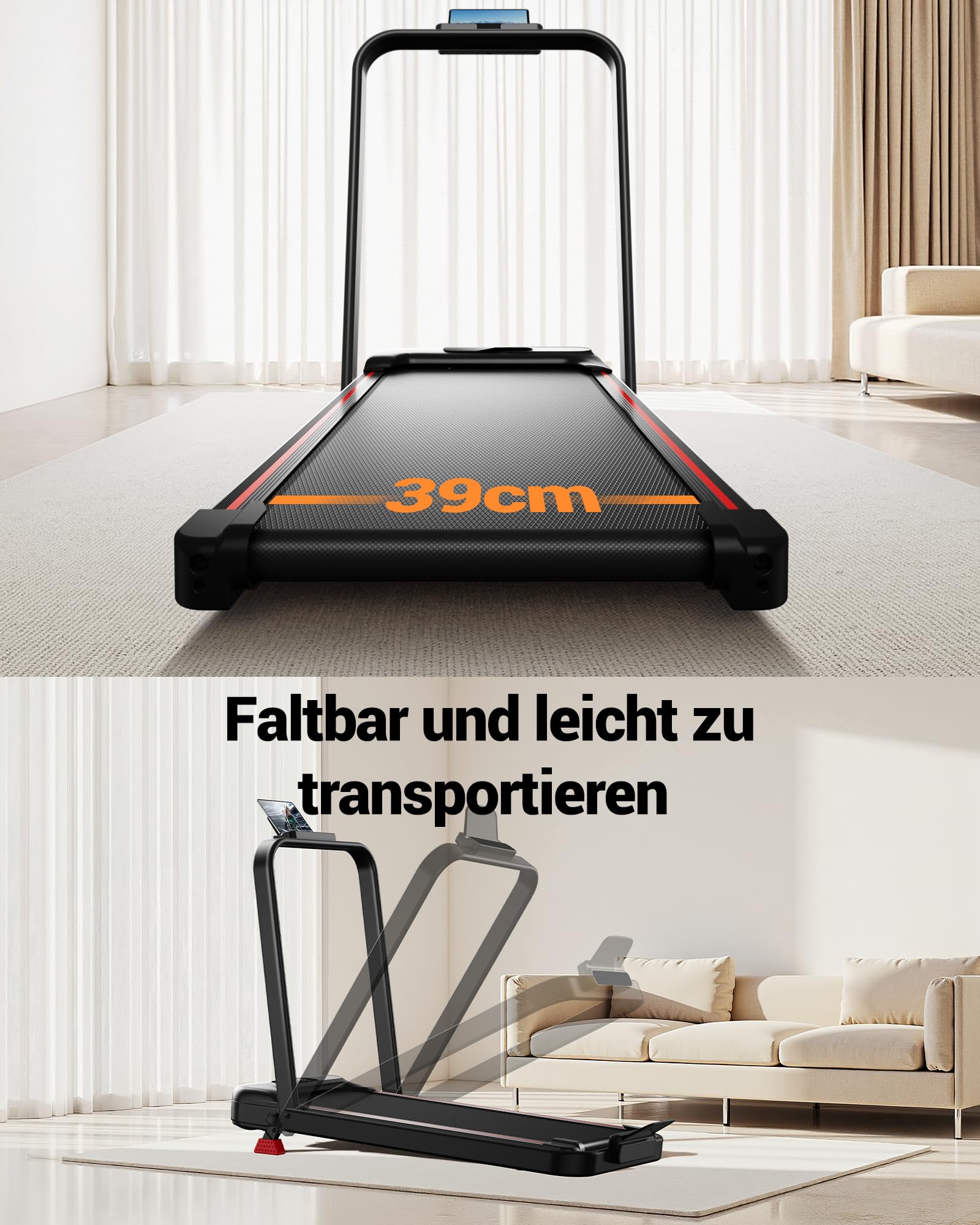 LONTEK Laufband für Zuhause klappbar, 3.0HP Laufband mit Steigung für Zuhause 15%, kompaktes Walking Pad mit Steigung max. Belastung 159 kg, Fernbedienung und LED-Anzeige