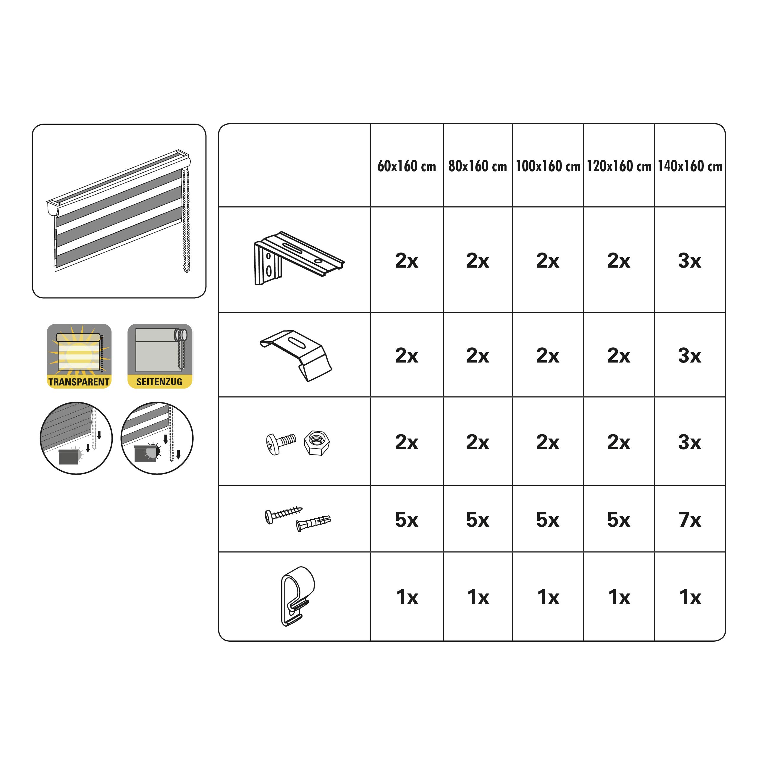 Gardinia Store Double avec Coffre, Jour/Nuit, Commande Latérale, Bandes Transparentes et Occultantes, Kit de Montage Inclus, Blanc, 60 x 160 cm (LxH) 12940