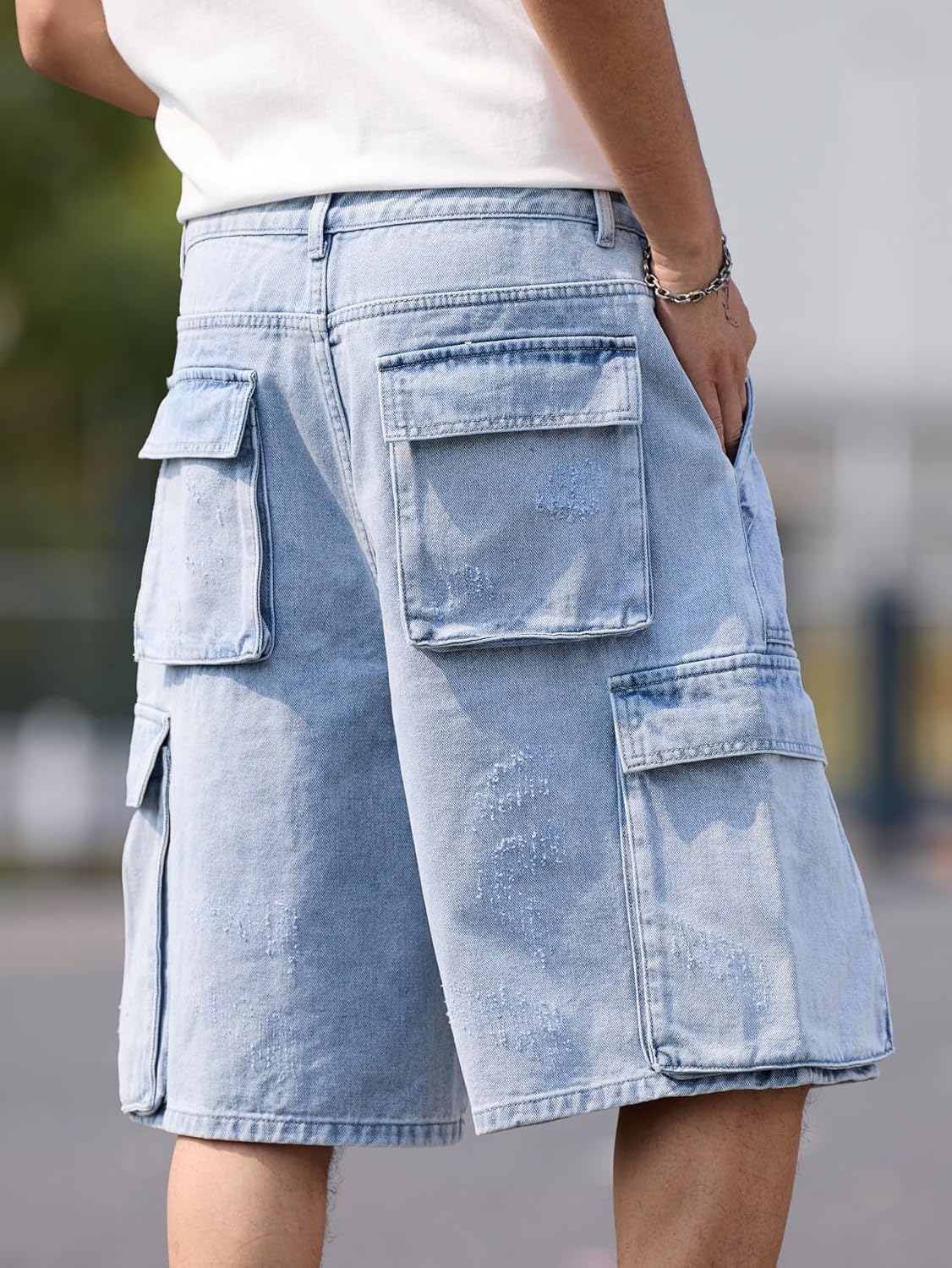 Mens Womens Baggy Jean Shorts Wide Leg Denim Casual Fashion Summer Cargo Shorts - Image 5