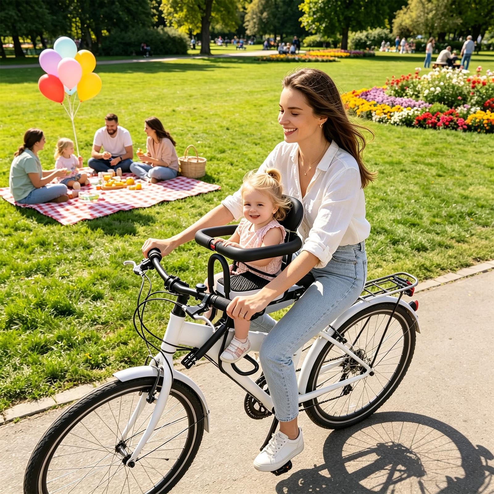 Generico Seggiolino Bambini Bici Adulto Sgancio Rapido Regolabile | Seggiolino per Bambino Montato su Bicicletta Per Genitori Famiglia Scooter Montagna Strada Viaggio Ciclismo