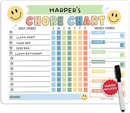 Hadley Designs Magnetic C Chart for Kids – Behavior Chart for Kids at Home, Dry Erase Weekly Reward Charts for Children at Home, Responsibility Tracker for Weekly Tasks, Green Toddler C Board