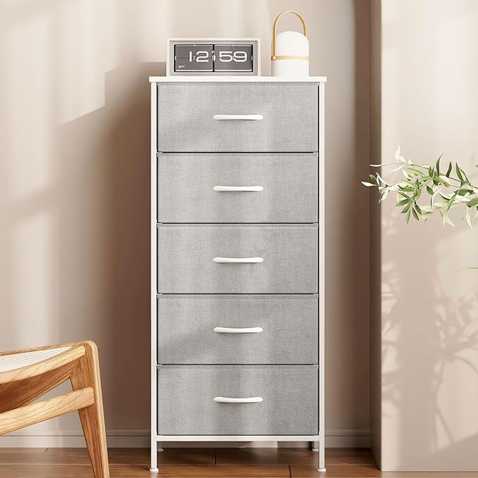 Amazon.com: AODK Dresser for Bedroom with 5 Storage Drawers, 48" Tall Dresser Chest of Drawers Fabric Dressers with Sturdy Steel Frame, Black : Home & Kitchen