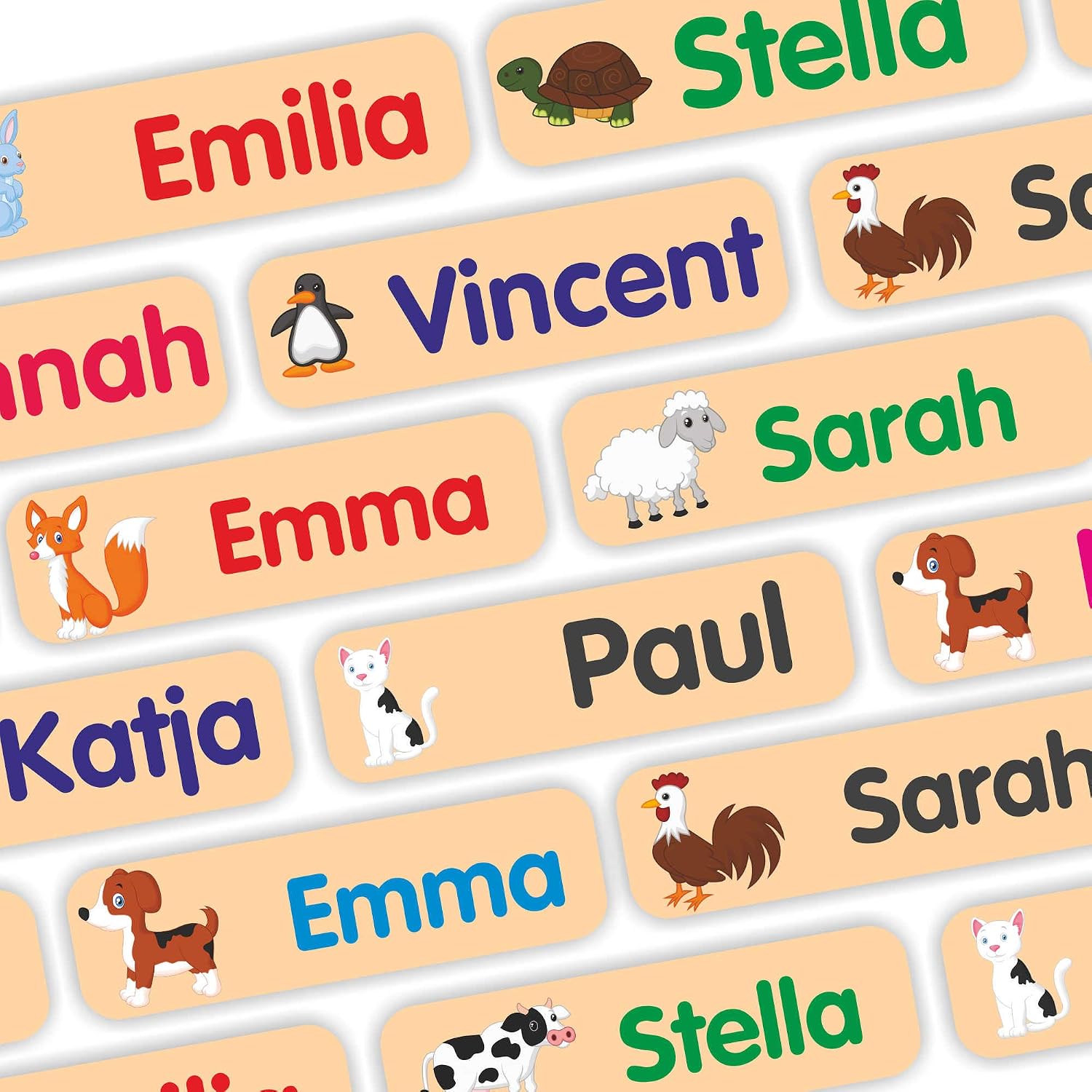 Indigos UG  name stickers for laundry labels & solid things 35-105 pieces - 35 x 10 mm - animals - sand - clothing - children school and nursery - daycare for pens pencil cases T-shirts.