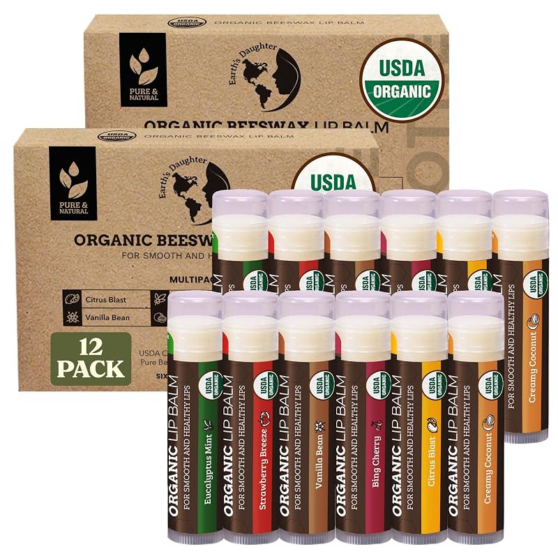 Earth's Daughter Bálsamo Labial Orgânico com 12 Unidades e 6 Sabores