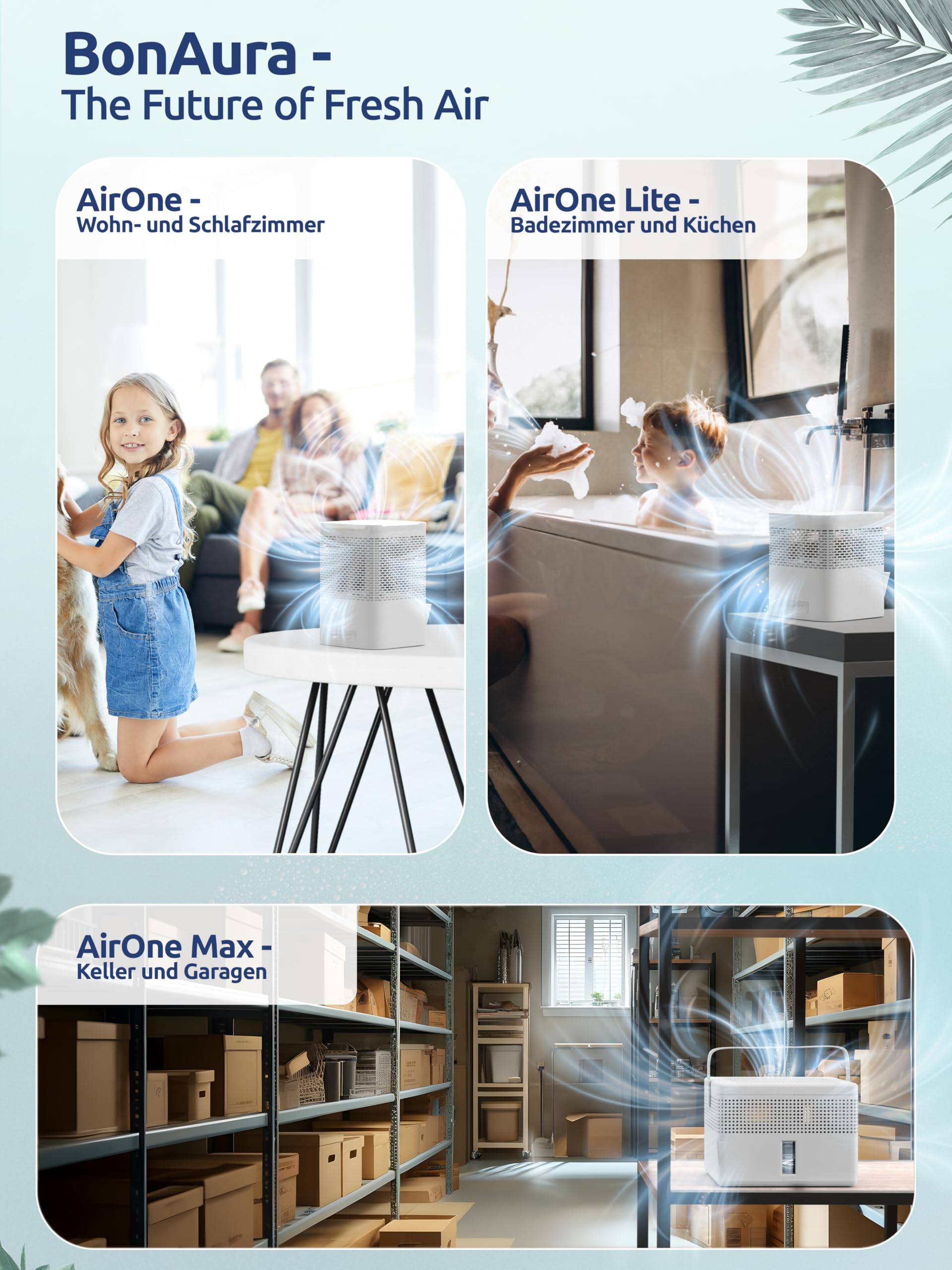 BonAura® 2 x AirOne Max Deumidificatore senza elettricità fino a 33m² | Ventilazione a 360° | Deumidificatore con beccuccio e 980g di granulato deumidificante | Protezione da muffa e odori |
