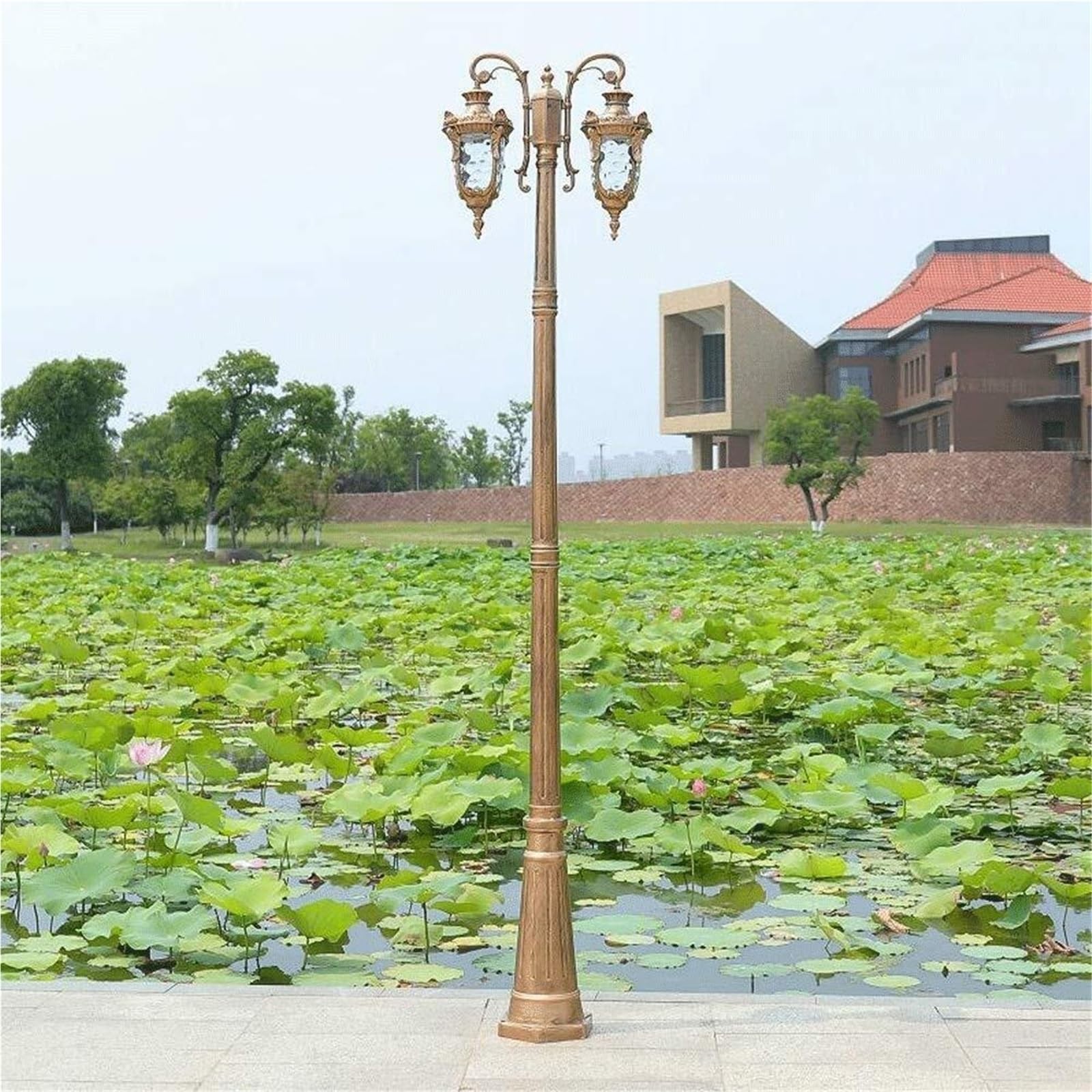 QUSYZD Solar Post Lights Outdoor Lamp Post Light, 2-Head Street Light Outdoor Lamp Post Light Anti-Rust Aluminum High Pole Light European Landscape Lighting Garden Pillar Light,Bronze-Height 260cm