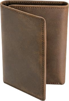 STAY FINE Mens Leather RFID Trifold Wallet with Flip Up ID, Slim Extra Capacity Card Holder, Gift Ready, Brown