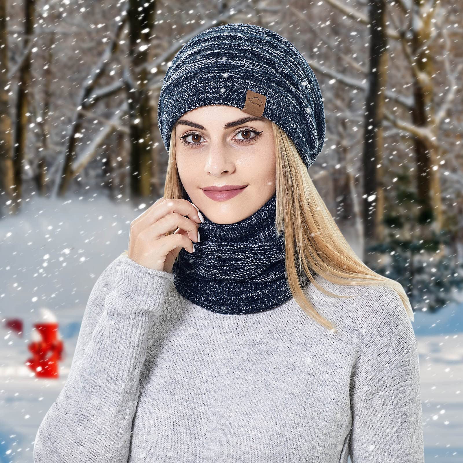 Zimowa Ciepła Czapka Z Dzianiny Dla Dorosłych Kobiet Czapki Zimowe I Z Dzianiny Ciepły Szalik Męski Kaptur Z Polaru Wiatroszczelna Czapka Czapki Zimowe Czapka Męska/Navy/One Size
