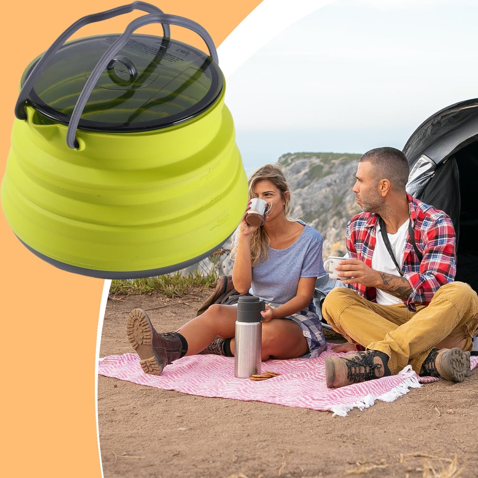 Pentola da campeggio in silicone, caffettiera pieghevole in silicone, 16 x 16 x 4 cm, grande capacità, strumento da cucina compatto per escursioni, viaggi e attività all'aperto