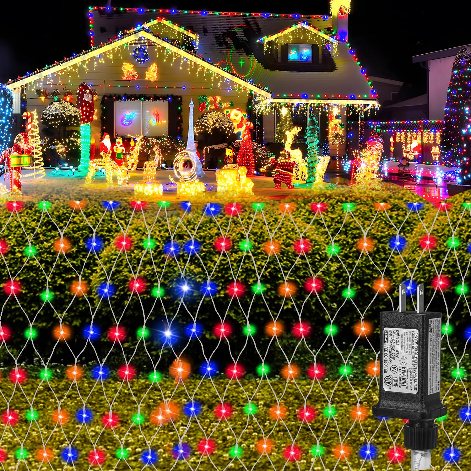 (Upgraded) Outdoor Christmas Lights, 360 LED Sturdy Christmas Net String Lights, 12x5Ft 8 Light Modes Christmas Decoration Lights for Backyards, Gardens, Bushes, Lawns, Patio, New Year - Multicolored