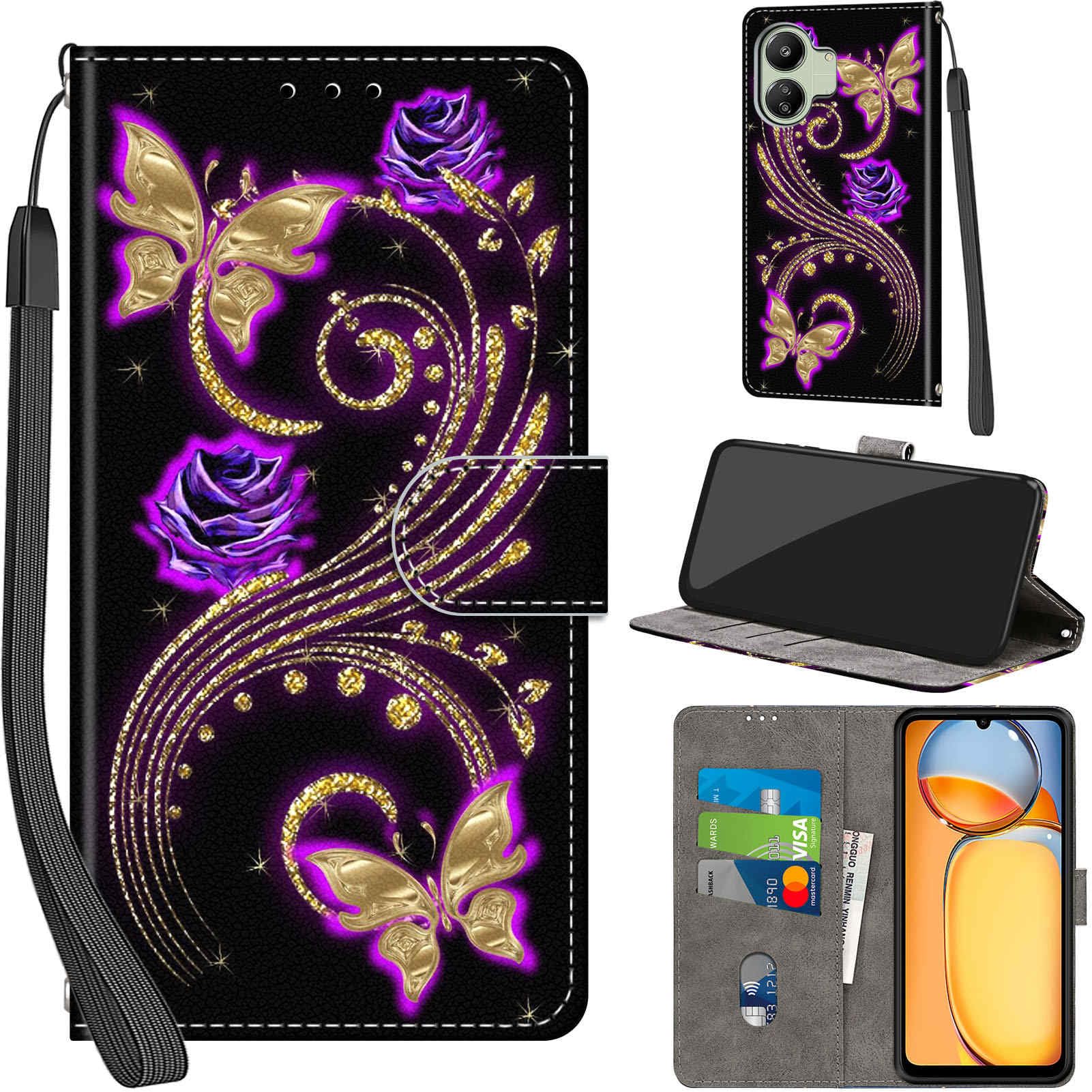 PHINIENLAND Cover per Xiaomi Redmi 13C 4G / Redmi 13C 5G Case PU Pelle Custodia [Kickstand] [Chiusura magnetica] [Slot per Schede], Portafoglio Flip Custodia per Xiaomi Poco C65,Rosa