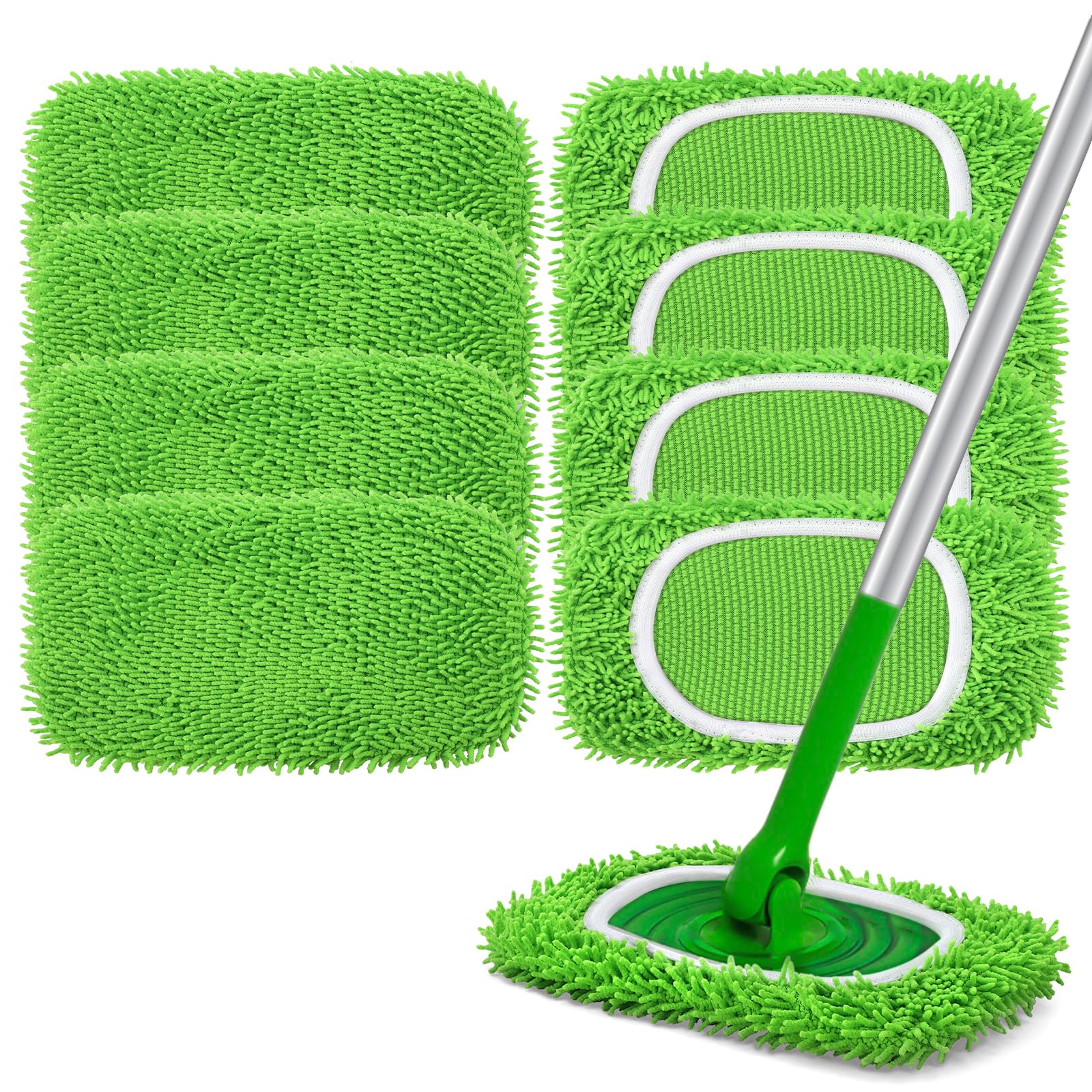 Almohadillas reutilizables de microfibra compatibles con Swiffer Sweeper, paquete de 8 paños de barrido en seco y paños de fregona húmedos, almohadillas húmedas lavables para fregar suelos