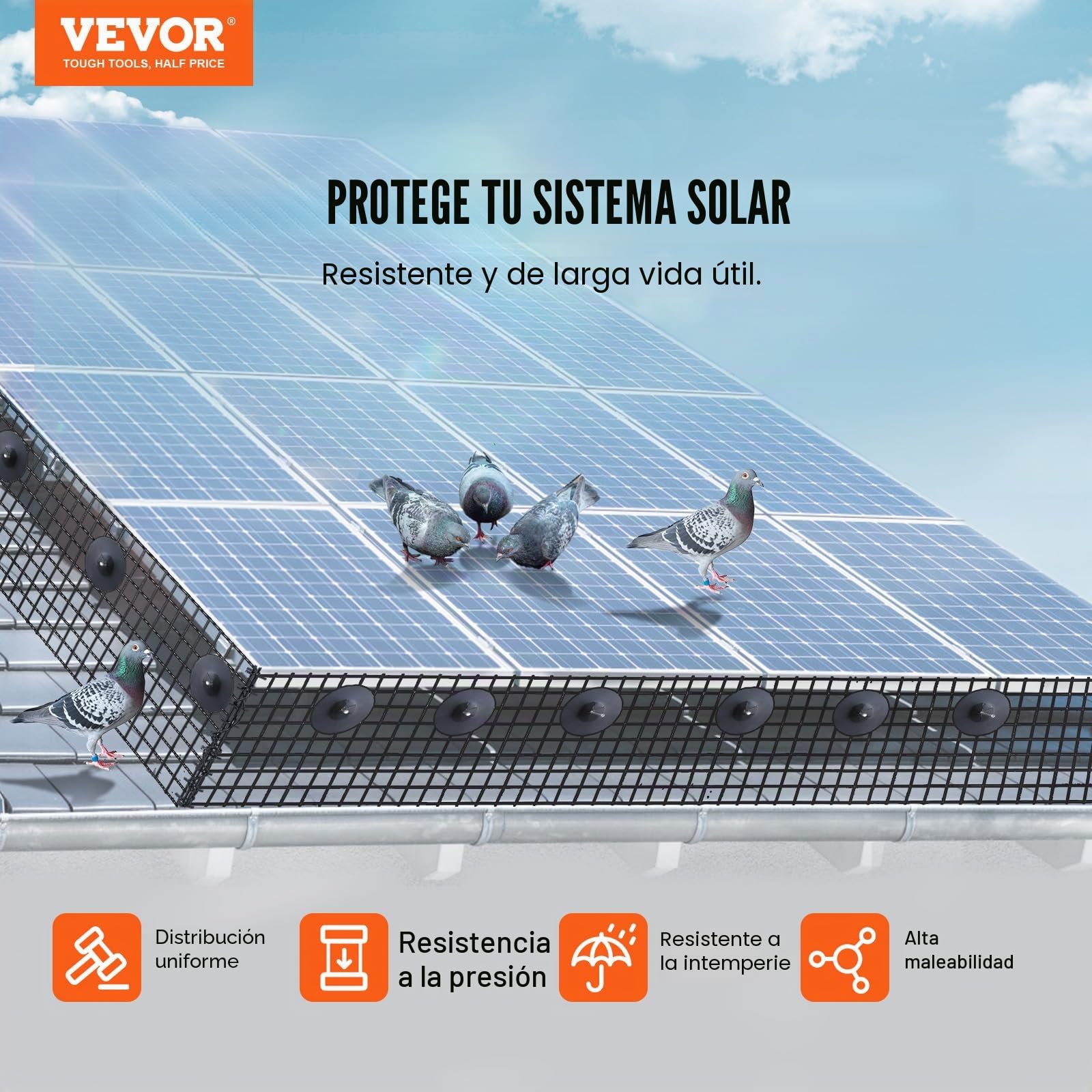 VEVOR Rejilla de Protección de Paneles Solares en Rollo 15,2 cm x 30,5 m Kit de Enrejado Antipájaros 100 Bridas de Acero Inoxidable Revestimiento de PVC Inoxidable Malla Metálica de 12 mm