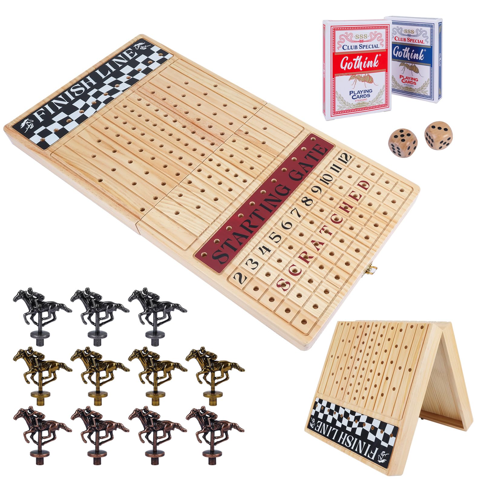 Horse Race Game, 23 inches Premium Durable Foldable Wooden Box, Board Game with 11 Retro Metal Horses