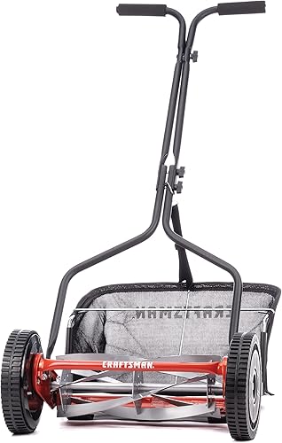 Craftsman 304-14CR - Cortacésped con carrete de empuje de 5 cuchillas de 14 pulgadas con recogedor de hierba color rojo
