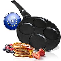 endusor Padella Pancake a induzione – Ø26cm padella per pancake antiaderente| Per Fornelli a Induzione Gas Ceramica Elettrici Alogeni | Piastra 4 stampi per Pancakes Uova Fritte Frittate Poffertjes
