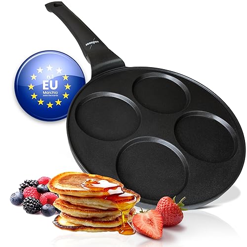 endusor Padella Pancake a induzione - Ø26cm padella per pancake antiaderente| Per Fornelli a Induzione Gas Ceramica Elettrici Alogeni | Piastra 4 stampi per Pancakes Uova Fritte Frittate Poffertjes