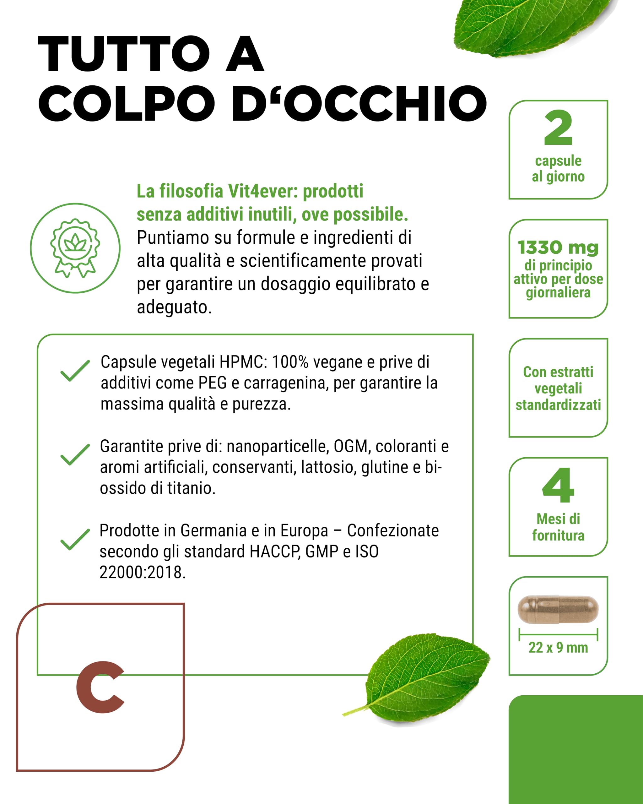 Estratto di ippocastano - 240 capsule - Dosaggio elevato con 1330 mg di estratto per dose giornaliera - Ippocastano con foglie di vite e vitamina C di acerola - Senza additivi indesiderati, vegano