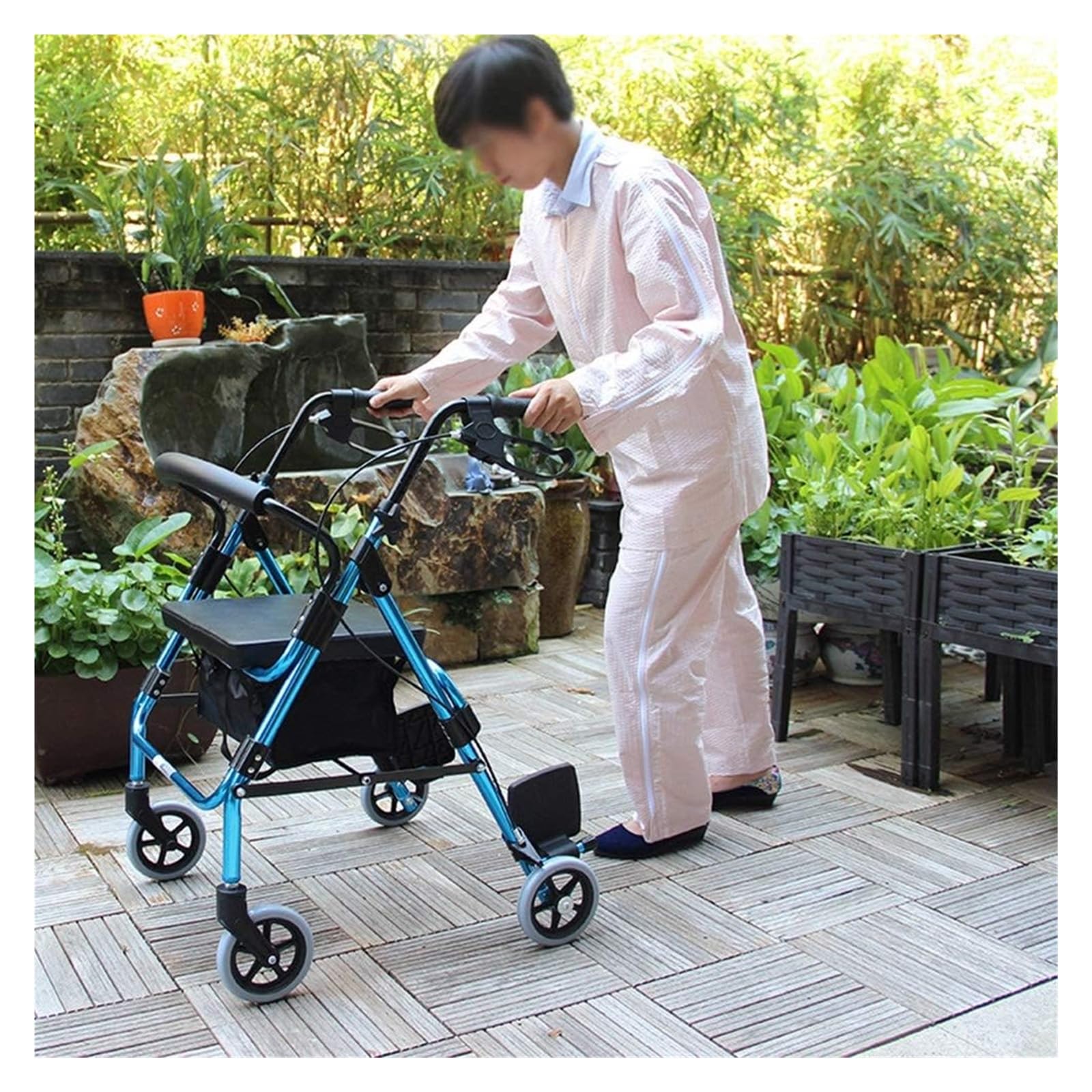 Andador Vertical, Andador con Ruedas Y Asiento, con Cesta De Compra Y Asiento, Diseño De Freno De Mano, Velocidad Ajustable, con Pedal, Ligero Y Portátil, Plegable.