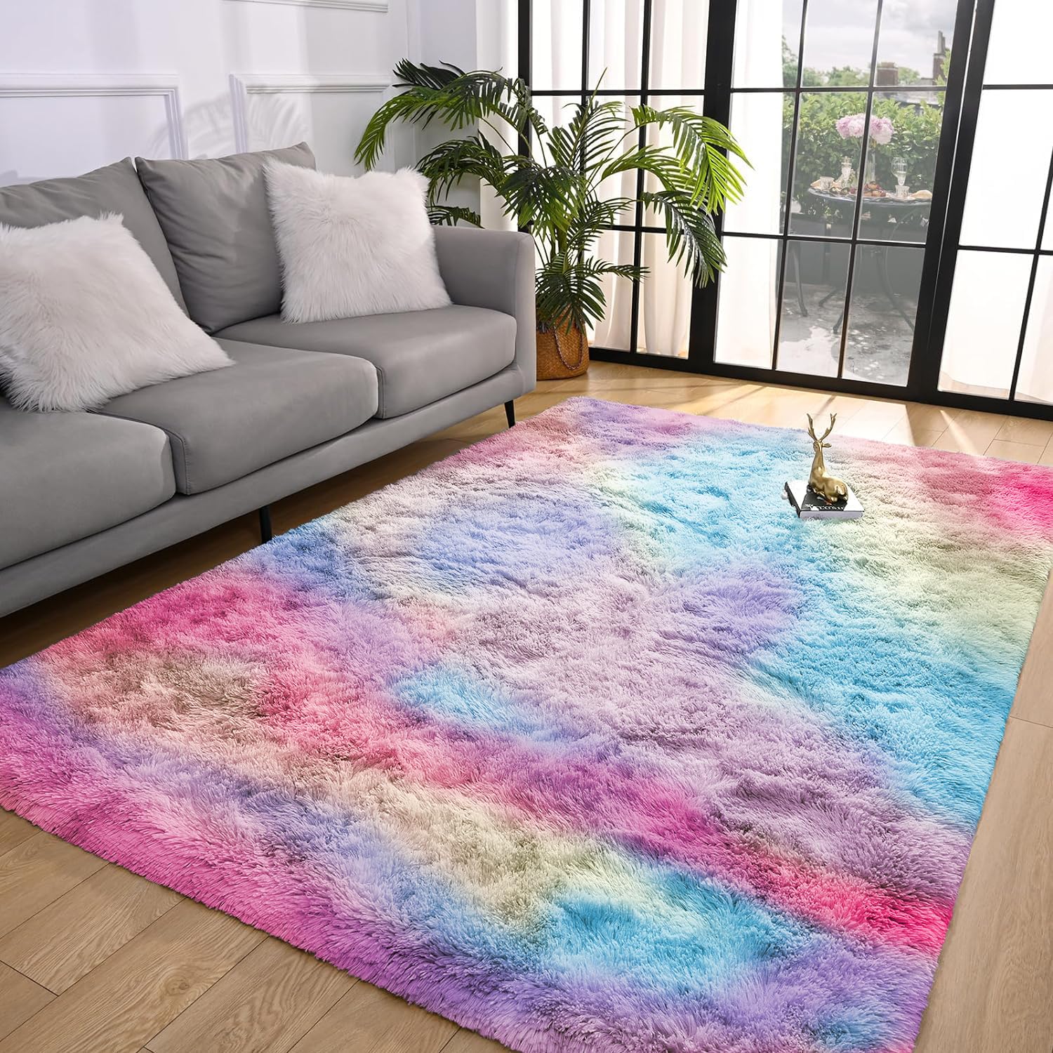 BedLooms Rugs Living Room Large 160x230 cm – Rainbow Area Rugs for Bedroom Non Slip – Modern Super Soft Plush Carpets Fluffy Shaggy Rug for Lounge, Dining Room – Non Shedding Bedside Rug for Kids Room