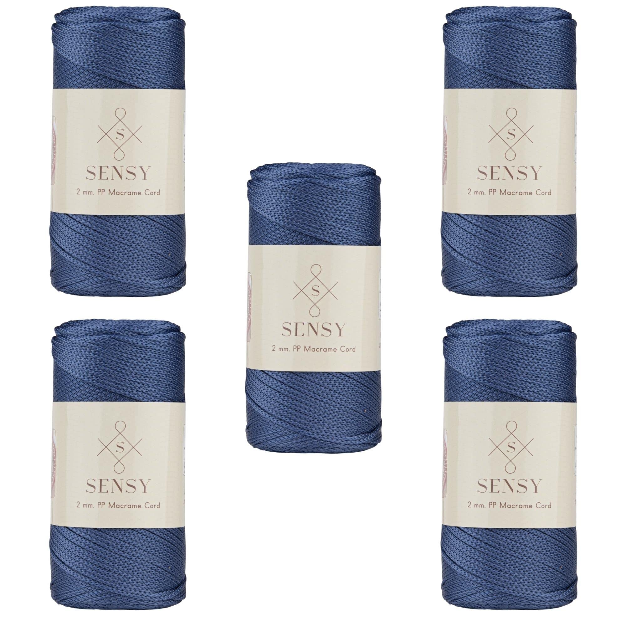 5 Skeins of Sensy Premium 2mm 251 Yards Polyester Rope 100% Polypropylene Cord Macrame Cord 2mm Crochet Bag Cord Macrame Rope Crochet Thread Gift for Knitter (Denim)
