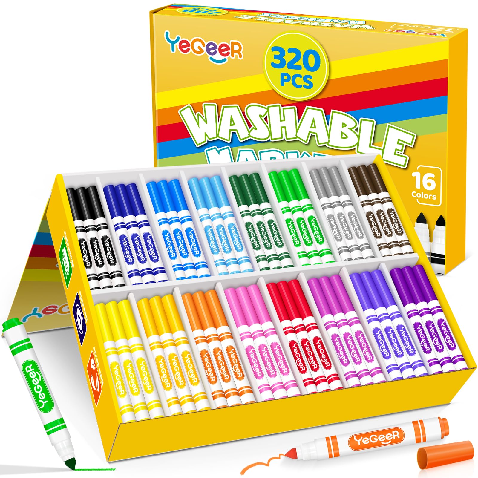 12月14日まで　marker comp16 Amazon.com: YEGEER 320 Count Washable Markers Bulk – 16 Assorted