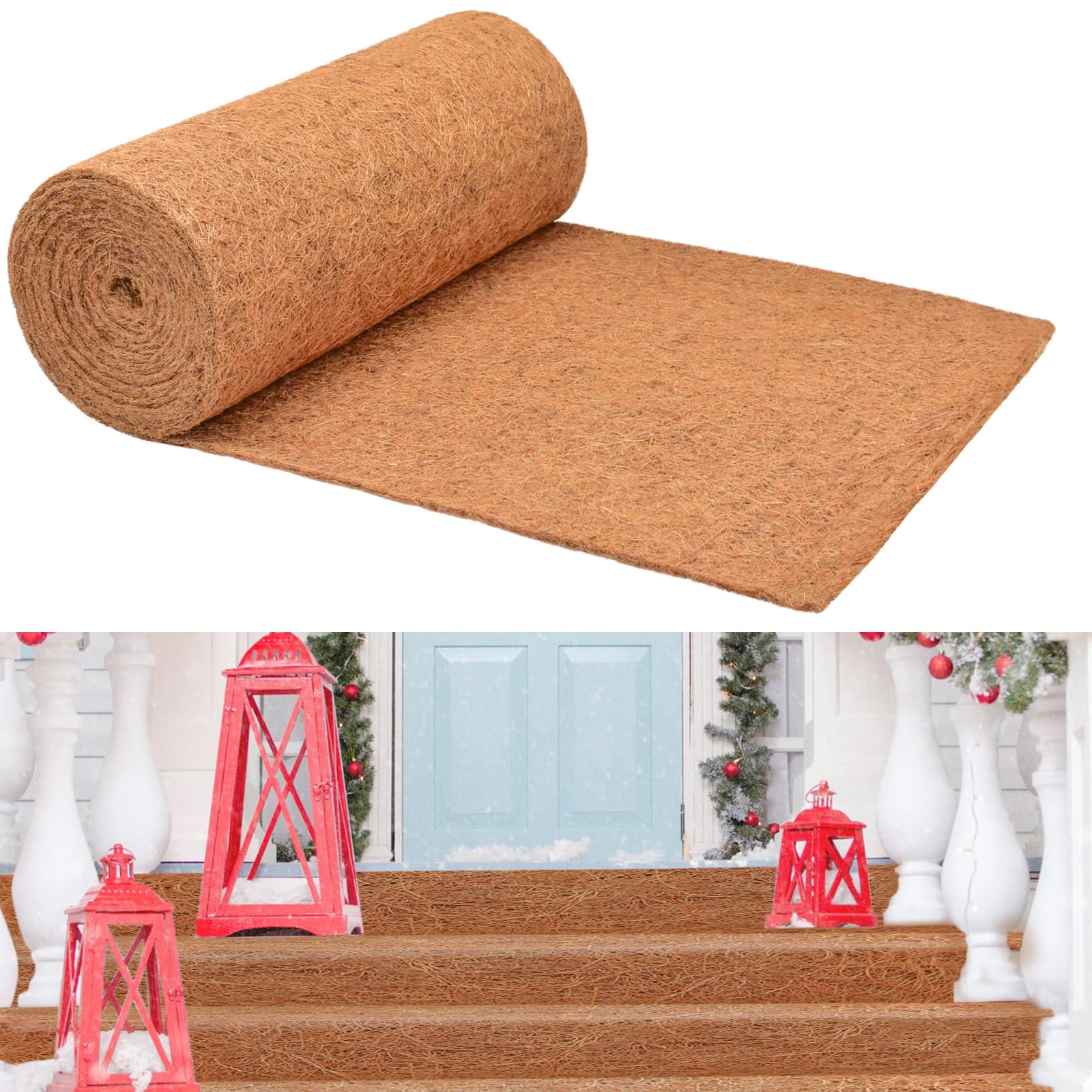 Halatool 1 Pack 16 x 80 x 0.28 in Thickened No-Slip Ice and Snow Carpet Natural Coconut Fiber Roll Snow Melting Mats Outdoor for Front Door Stairs Porch