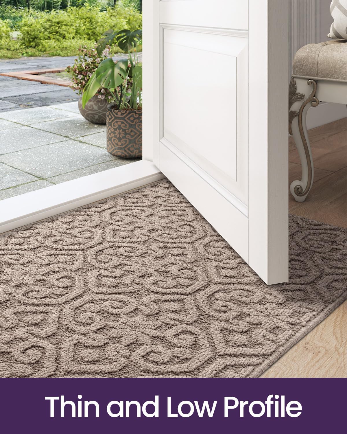 DEXI Indoor Front Door Entryway Mat Non Slip, 32x48 Washable Inside Entrance for House Floor Low Profile, Entry Doormat Absorbent Dirt Trapper, Light Beige