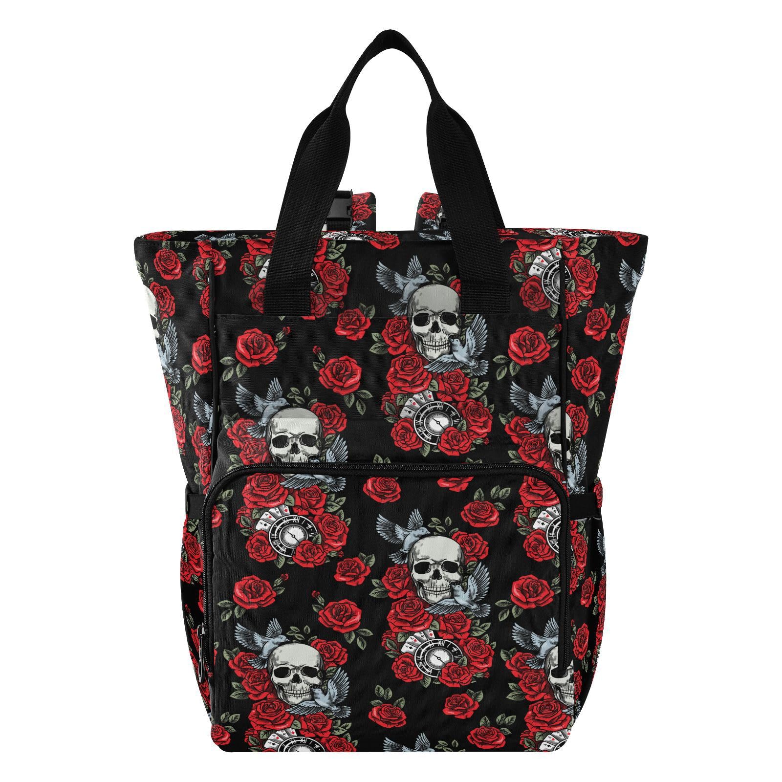 ALAZA Baby Changing Bag Backpack, Nappy Changing Bags Skull Rose Clock Pigeon Multi-Functional Diaper Bag Tote Large Capacity Mum Dad Backpack — image 1