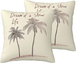 Juego de 2 Fundas de cojín Decorativas Tropicales con diseño de Palmera y Frase Sueño de una Vida Tranquila, de Doble Car...
