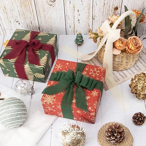 Miniatura 9 de Ribbli Cinta de gasa verde bosque de 1.5 pulgadas x 30 yardas, cinta de seda hecha a mano, cinta de gasa con flecos para invitaciones de boda,