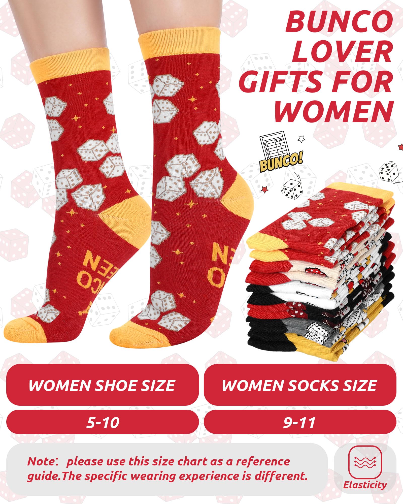Glitopper 6 Pairs Funny Bunco Socks for Women Novelty Bunco Gifts Dice Crew Socks for Players Mom Friends Dice Game Night Party Gifts