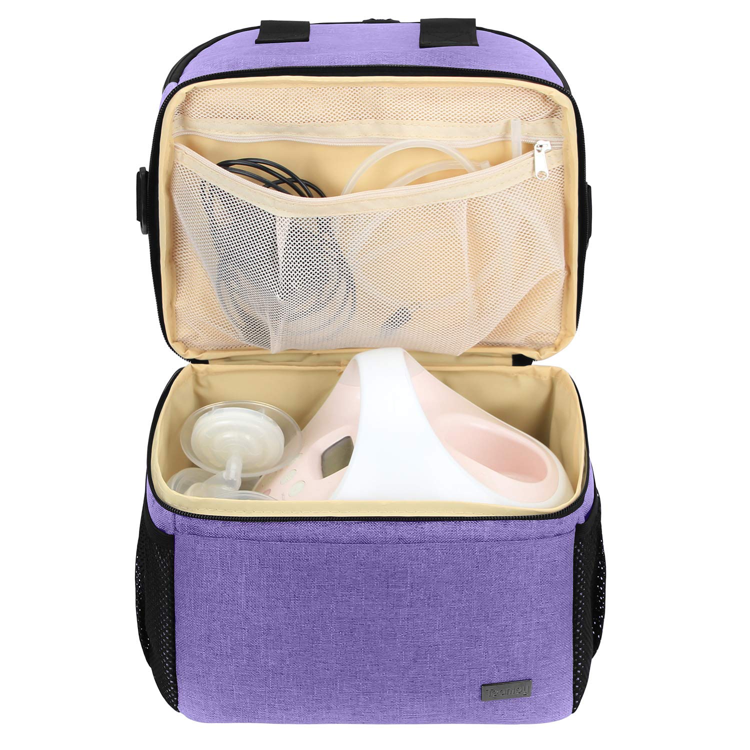 Teamoy Breast Pump Bag Tote with Cooler Compartment for Breast Pump, Cooler Bag, Breast Milk Bottles and More, Double Layer Pumping Bag for Working Moms, Purple