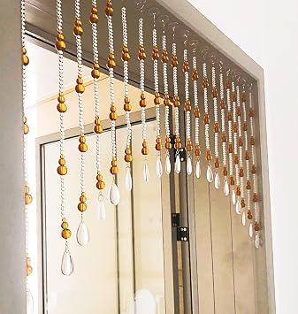 Beaded Curtain for Doorways,Hanging Glass Clear Crystal Door Beads Curtains for Windows Room Divider Bedroom Coffee House (25 Strings Amber)