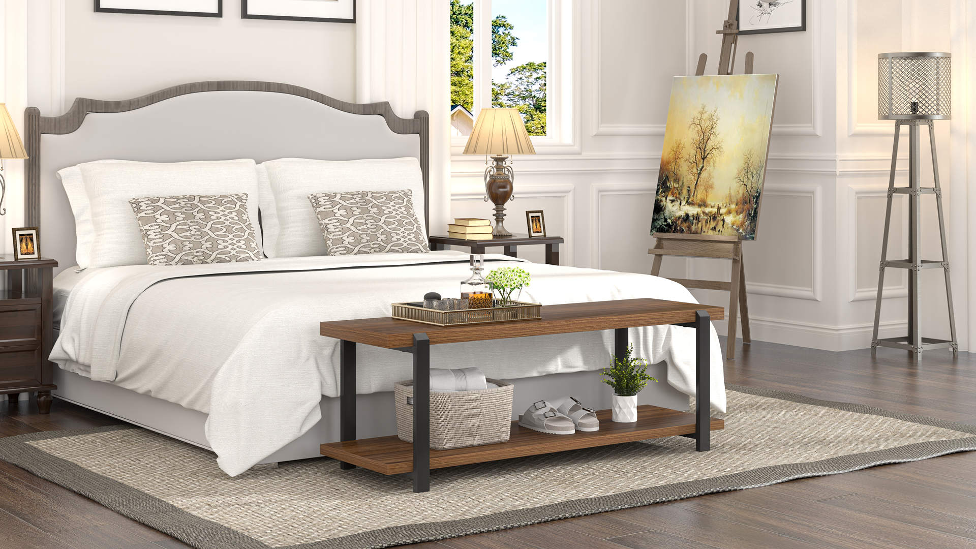 Plank+Beam Entryway Bench, Wooden End Of Bed Bench For