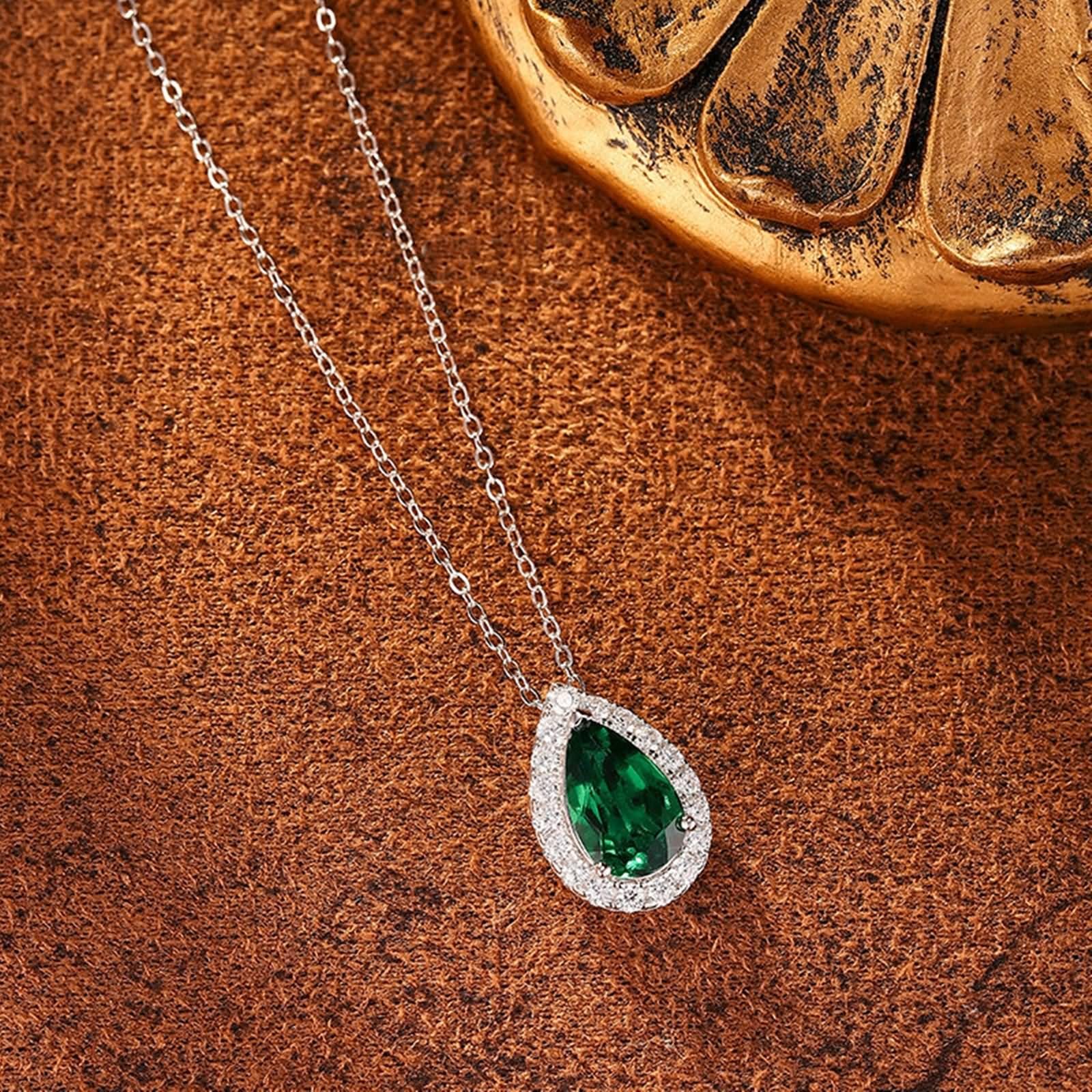 Łańcuszek na szyję długi z wisiorkiem, modna biżuteria łańcuszek krople 1,9 ct wyprodukowany w laboratorium rubin i moissanit 9K białe złoto 45 cm