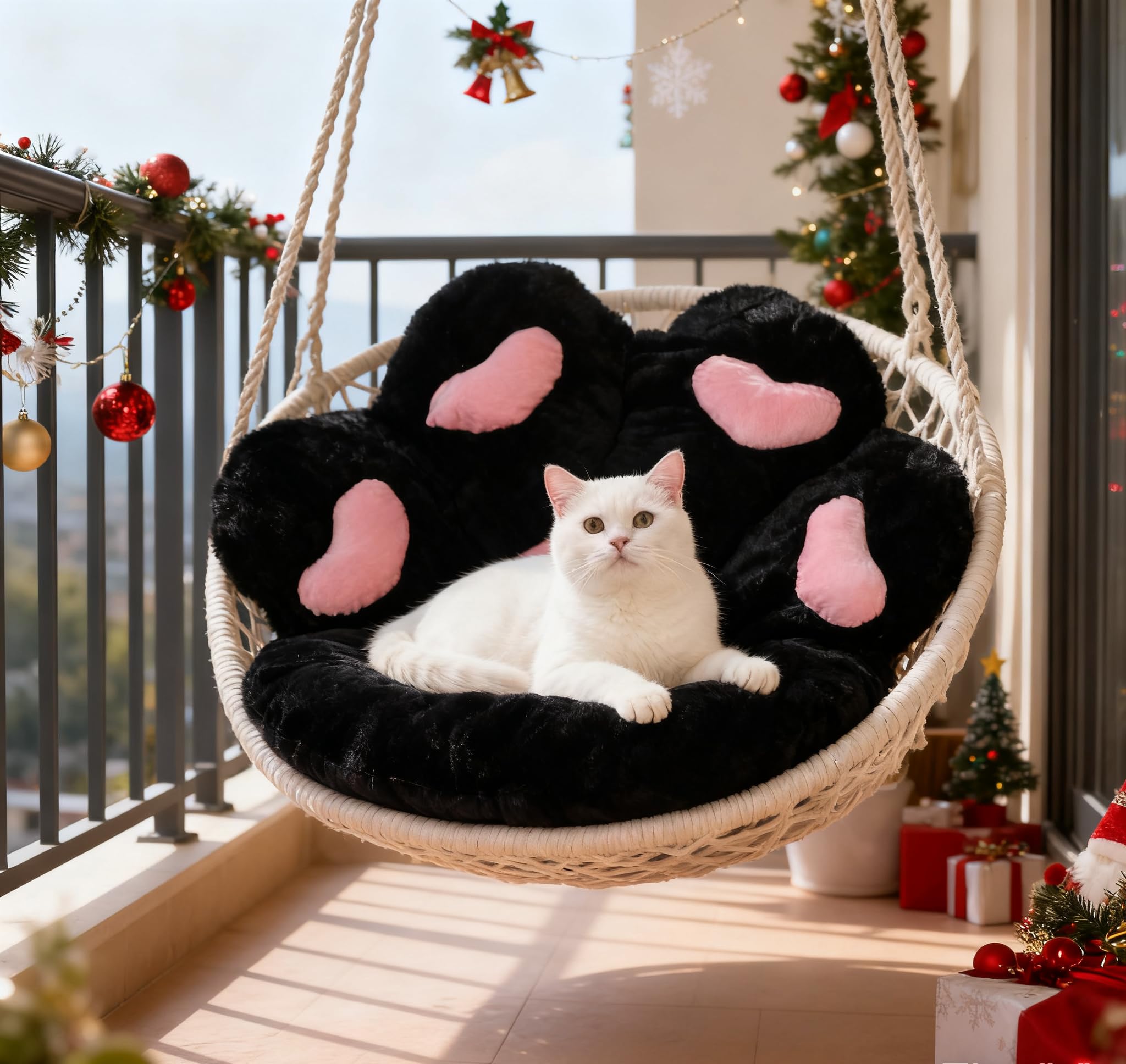Coussin de Chaise de Patte de Chat, Coussin en Peluche en Forme de Patte Mignonne, Coussin Doux et Chaud pour Fauteuil de Bureau de Chambre à Coucher 70X60cm (Noir)