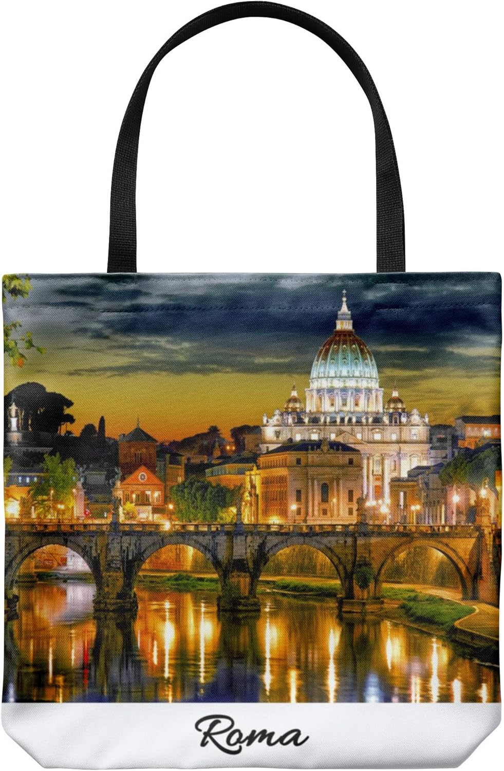 Rome Italy Tote Bag - Casual & Big but Stylish Poplin Shoulder Handbag for Work & Travel