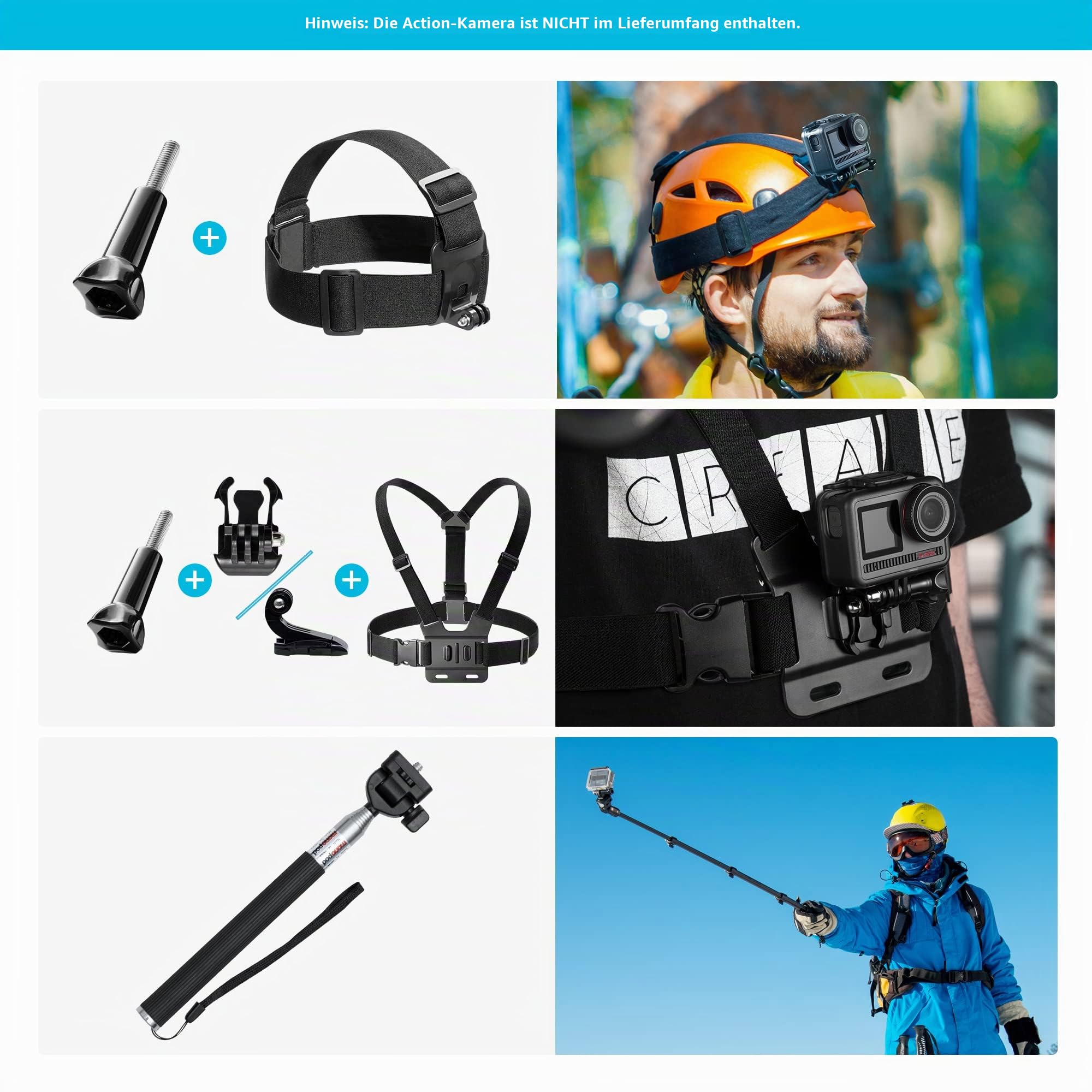 AKASO 60 in 1 Action Cam Zubehörset mit Sammeltasche, kompatibel mit EK7000/EK7000 Pro/Brave 4/Brave 4 Pro/Brave 7 LE/Brave 7/V50X/V50 Pro/V50 Elite/GoPro/DJI/Action Kamera