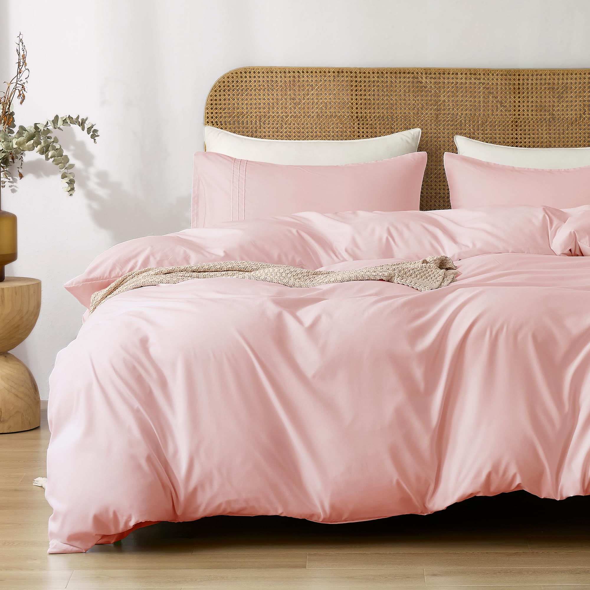 JELLYMONI3 Pieces Pink Duvet Cover Queen Size - Ultra Soft Brushed Microfiber Duvet Cover Set, 1 Duvet Cover 90x90 inches with Zipper & 2 Pillowcases, Comforter Not Included