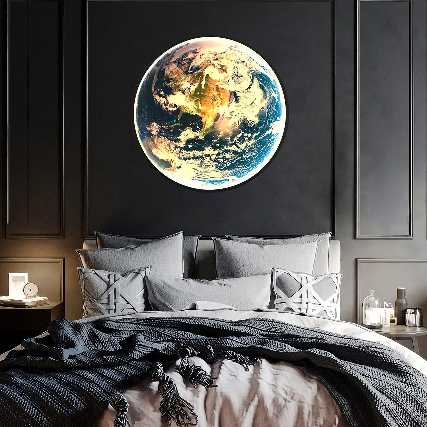 Lámpara de pared moderna LED con control remoto para interiores, lámpara pared redonda regulable 18 W para habitación de niños, lámpara pared de tierra, lámpara noche acrílica para niños y niñas,60cm