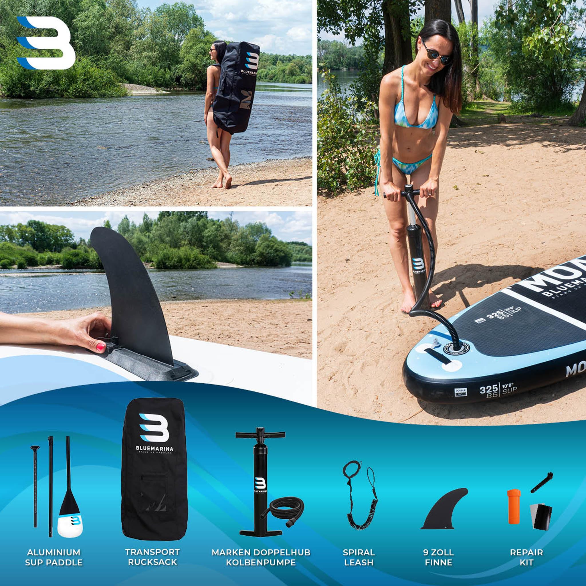 Bluemarina Stand Up Paddling Board Moana | 𝟓 𝐉𝐀𝐇𝐑𝐄 𝐆𝐀𝐑𝐀𝐍𝐓𝐈𝐄 - SUP Board - Stand Up Paddle - Standup Paddle Board - Surfbrett aufblasbar - 305x75x15 cm 130 kg | 325x85x15 cm 180 kg