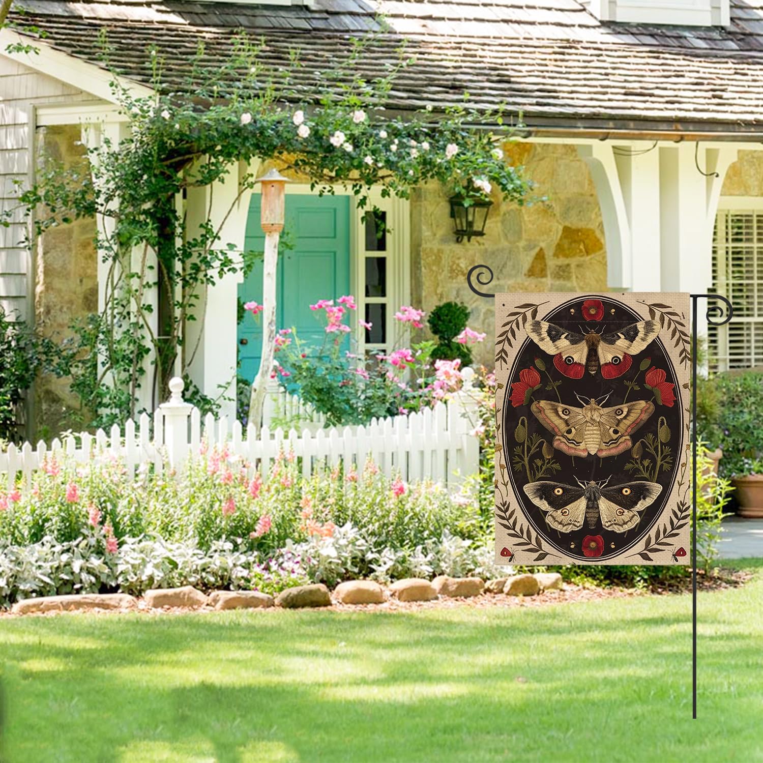 AVOIN colorlife Moth Poppy Garden Flag 12x18 Inch Double Sided Outside, Floral Yard Outdoor Flag - Image 3