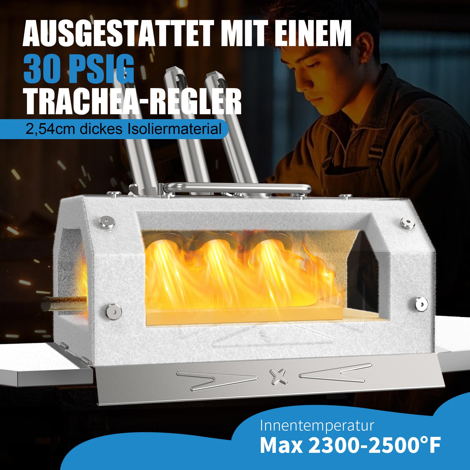 GY300 Juego de horno de forja de propano de tres quemadores, acero inoxidable, horno de fusión portátil, artistas, afición, fabricación de cuchillos, construcción de herramientas, herrería