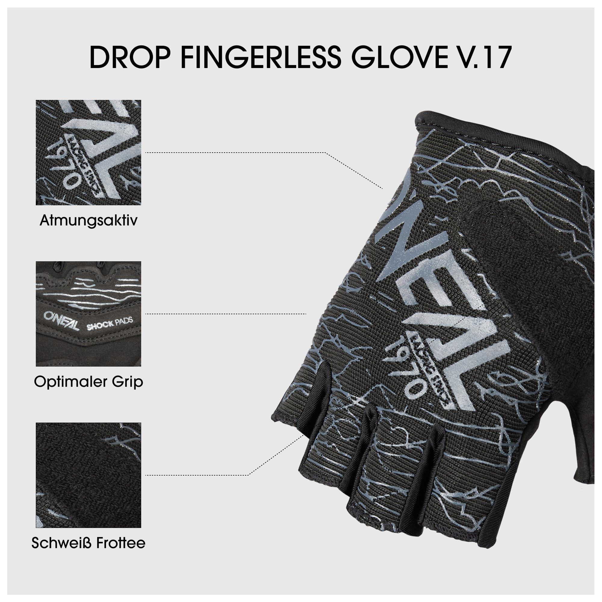 O'NEAL | Guanti da bici | MTB DH FR Downhill Freeride | Guanti da bici senza dita in materiali resistenti e flessibili | DROP Fingerless Glove V.17 | Adulto