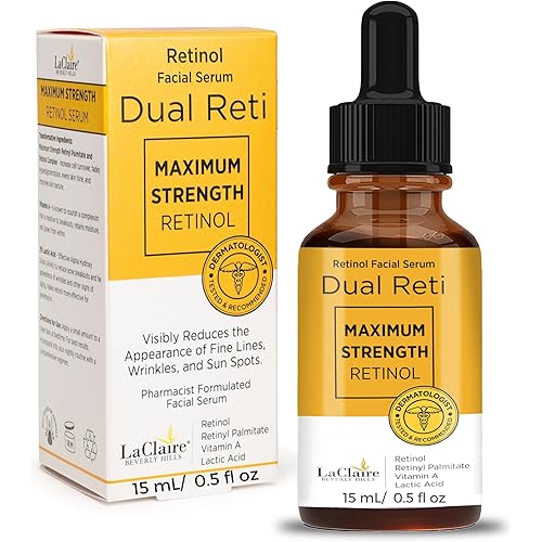 Retinol Complex Face Serum – Anti-Aging, Brightening Neck & Facial Serum Helps Firm, Smooth, & Nourish Skin with Lactic Acid, Vitamin A, & Retinyl Palmitate – Anti Wrinkle Serums by LaClaire 15 ml