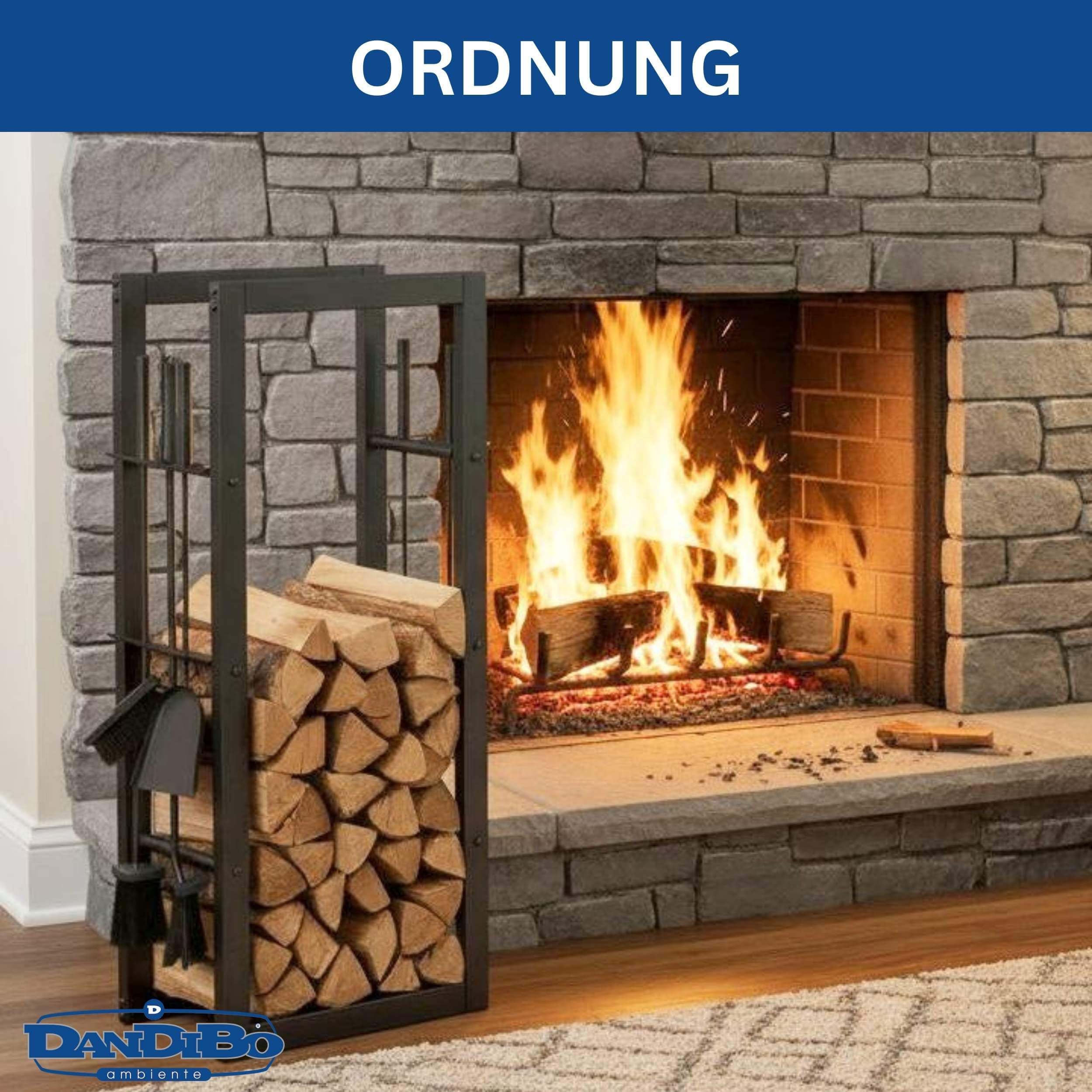 DanDiBo Kaminholzregal Innen Metall mit Besteck 96601 Brennholzregal Holzaufbewahrung Kaminholzständer Feuerholzregal