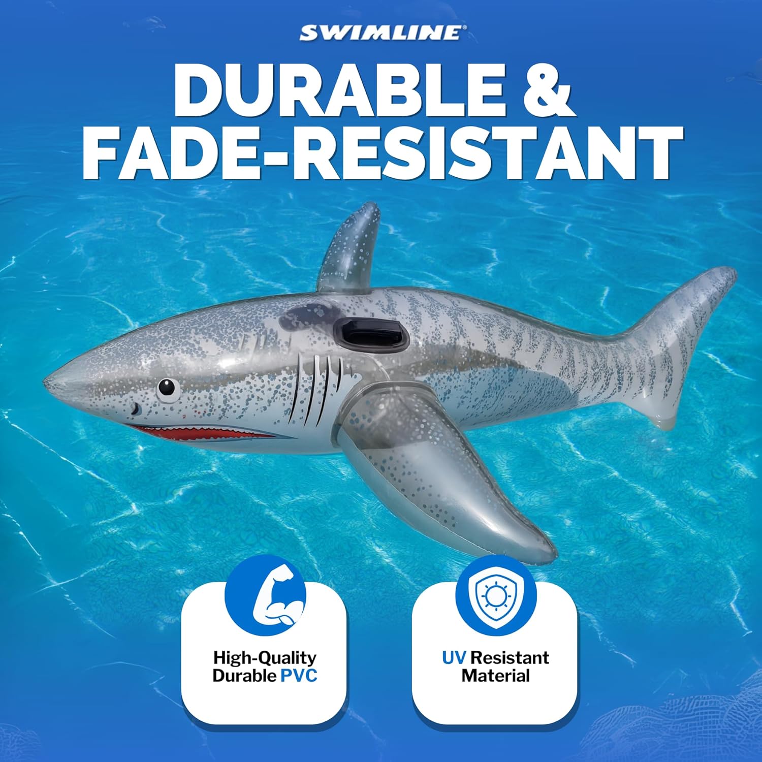 SWIMLINE Inflatable Ride-On Pool Float – Fun Raft for Pools, Beaches, and Summer Parties, Large 70", Shark, Grey