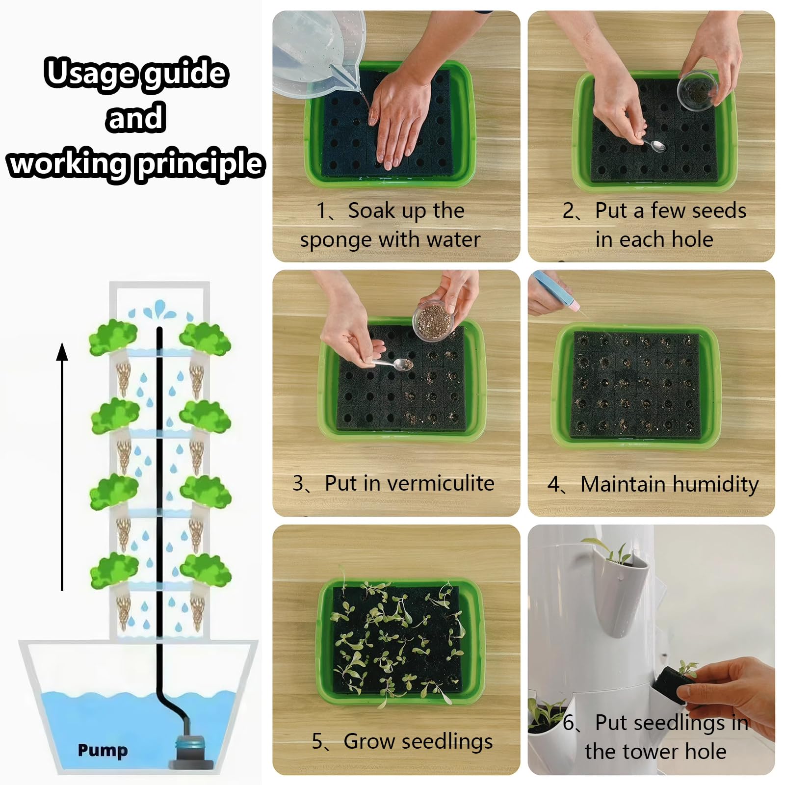 Hydroponics Tower Garden Hydroponic Growing System Aeroponics Growing Kit Für Kräuter, Obst UND Gemüse MIT Hydratationspumpe, Adapter, Timer Für Kräuter, Obst UND Gemüse,black-9-Layers