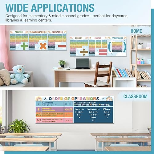 Miniatura 7 de Tenceur 3 carteles educativos con símbolos matemáticos para decoración de aula, temática de matemáticas, tablón de anuncios, pancarta de palabras
